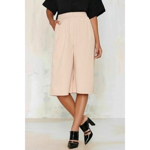 Nasty Gal Rehab Blush Crepe Culottes Women’s S High Rise Pleated Wide Leg Pants - Picture 1 of 13